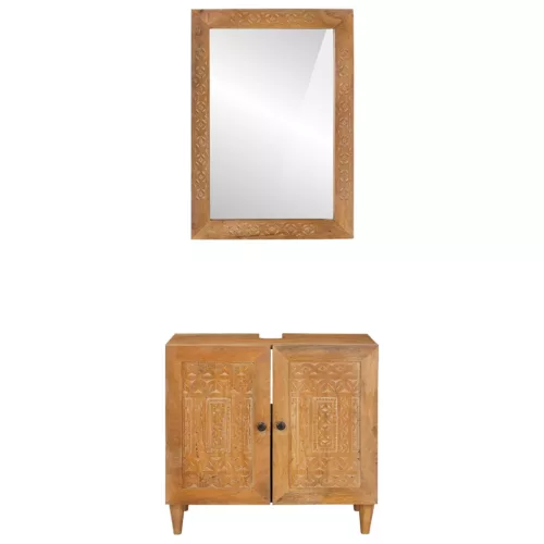  Fürdőszoba bútor szett polcokkal tárolóval 2 pcs Barna Faanyag