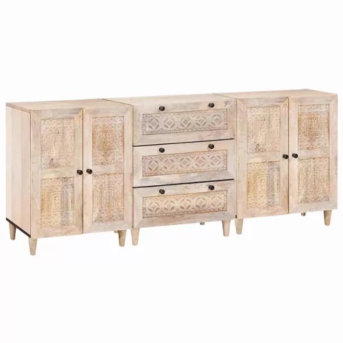  Széf 3 pcs Fehér 180 x 33,5 x 75 cm tömör mangófa