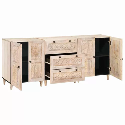  Széf 3 pcs Fehér 180 x 33,5 x 75 cm tömör mangófa