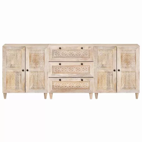  Széf 3 pcs Fehér 180 x 33,5 x 75 cm tömör mangófa