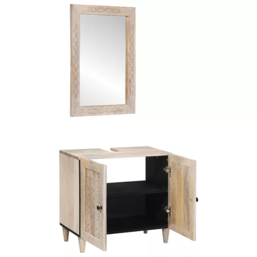  Fürdőszoba bútor szett polcokkal tárolóval 2 pcs Fehér Faanyag