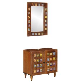    Fürdőszoba bútor szett tárolóval 2 pcs Dió Tömör Mangófát