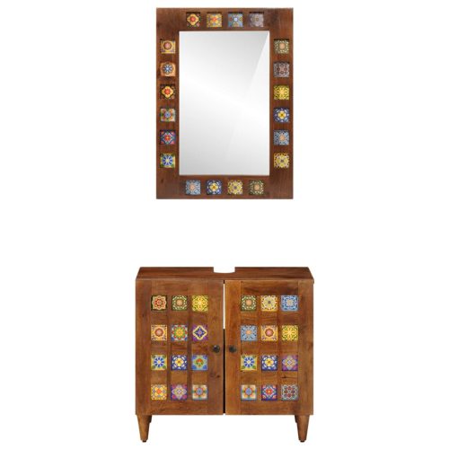  Fürdőszoba bútor szett tárolóval 2 pcs Dió Tömör Mangófát