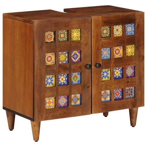  Fürdőszoba bútor szett fiókkal ajtóval 3 pcs Dió Tömör Mangófát