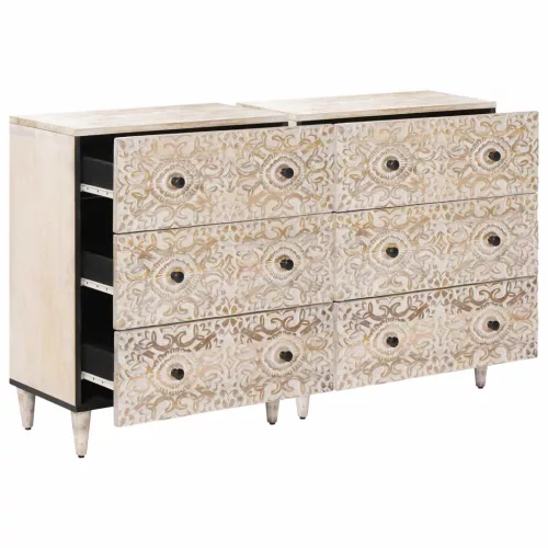  Széf 2 pcs Fehér 60 x 33,5 x 75 cm Tömör Mangófát