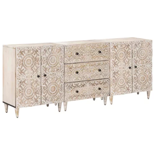  Széf 3 pcs Fehér 60 x 33,5 x 75 cm Tömör Mangófát