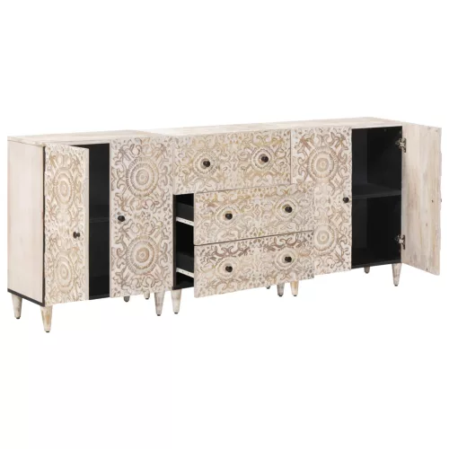  Széf 3 pcs Fehér 60 x 33,5 x 75 cm Tömör Mangófát