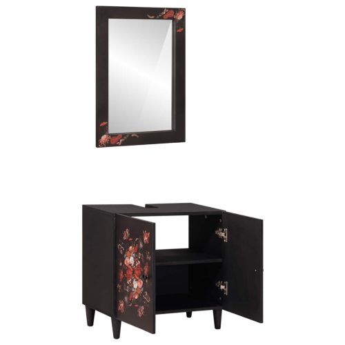  Fürdőszobai Szekrény Szett tárolóval 2 pcs Tömör Mangófát