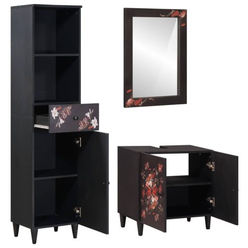  Fürdőszobai Szekrény Szett fiókkal ajtóval 3 pcs Tömör Mangófát