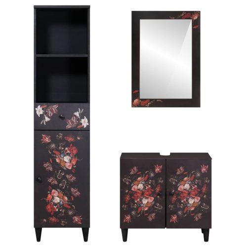  Fürdőszobai Szekrény Szett fiókkal ajtóval 3 pcs Tömör Mangófát