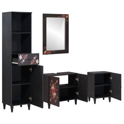  Fürdőszobai Szekrény Szett fiókkal ajtóval 4 pcs Tömör Mangófát