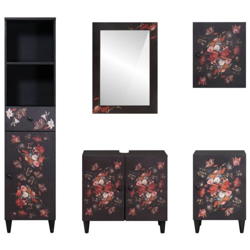  Fürdőszobai Szekrény Szett fiókkal ajtóval 5 pcs Tömör Mangófát