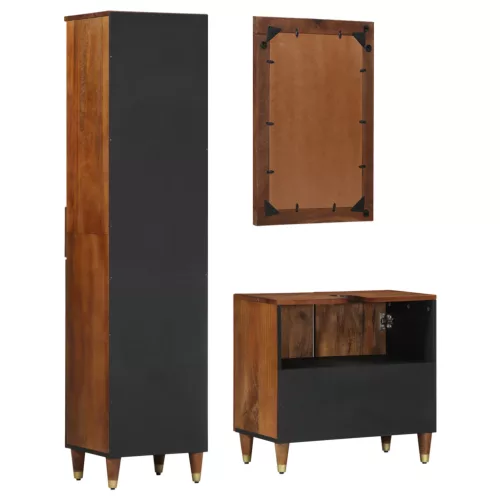  3 darabos fürdőszoba bútor készlet tömör mangófából