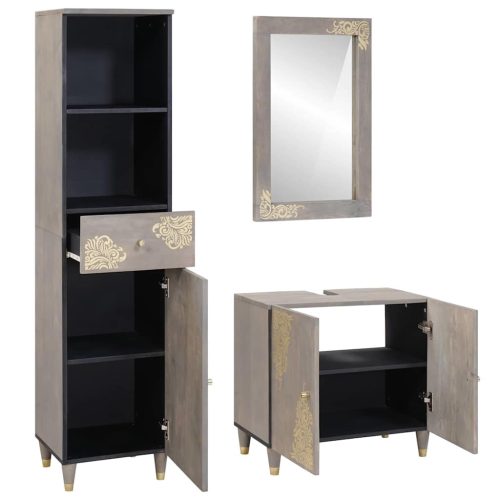  Fürdőszoba bútor szett fiókkal 3 pcs Szürke 62 x 33 x 58 cm