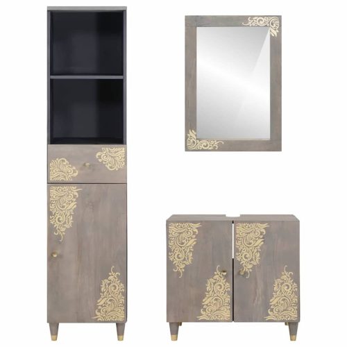  Fürdőszoba bútor szett fiókkal 3 pcs Szürke 62 x 33 x 58 cm