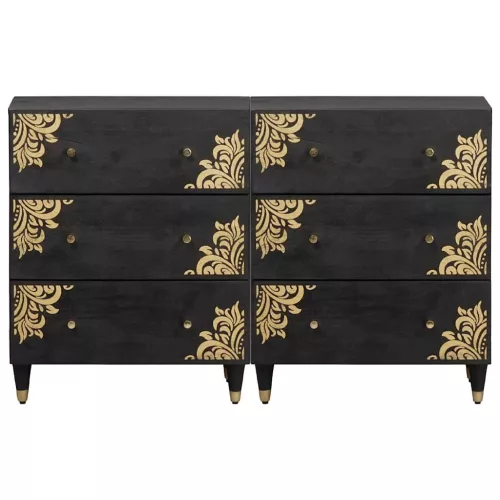  Széf fiókkal 2 pcs Fekete 60 x 33 x 75 cm Tömör Mangófát