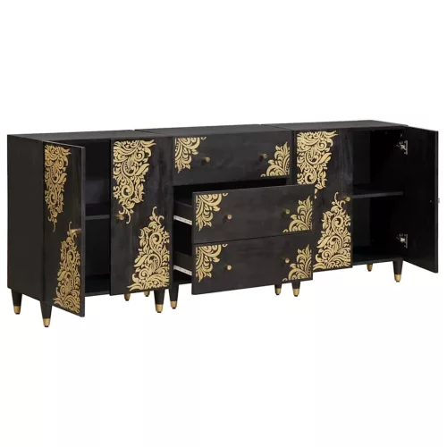  Fürdőszobai Szekrény Szett 3 pcs Fekete 180 x 33 x 75 cm