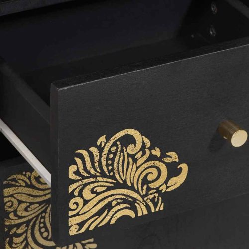  Fürdőszobai Szekrény Szett fiókkal 3 pcs Fekete Tömör Mangófát