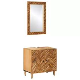    Fürdőszobai Szekrény Szett tárolóval 2 pcs Tömör Mangófát