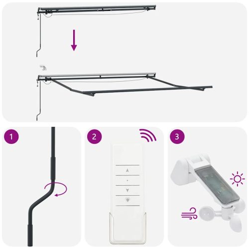  antracitszürke-fehér automata kihúzható napellenző 300x250 cm