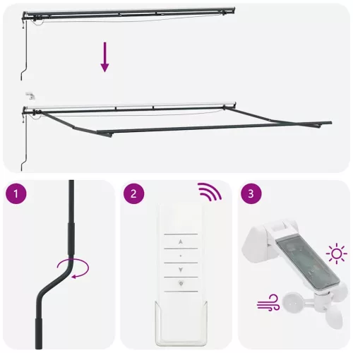  antracitszürke-fehér automata kihúzható napellenző 500 x 300 cm