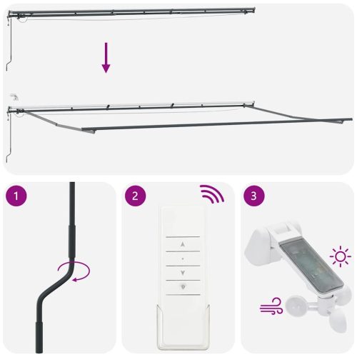  antracitszürke-fehér automata kihúzható napellenző 600x300 cm