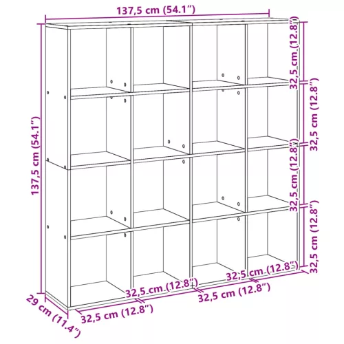  betonszürke szerelt fa könyvszekrény 137,5 x 29 x 137,5 cm