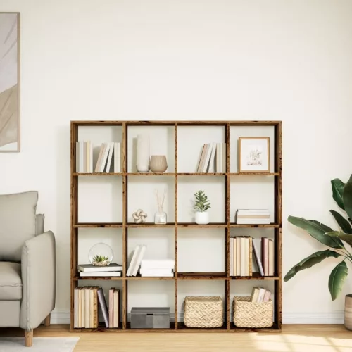  antik fa színű szerelt fa könyvszekrény 137,5 x 29 x 137,5 cm