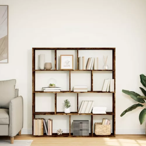  füstös tölgy színű szerelt fa könyvszekrény 132 x 29 x 141,5 cm