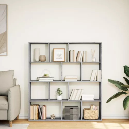  szürke sonoma színű szerelt fa könyvszekrény 132 x 29 x 141,5cm