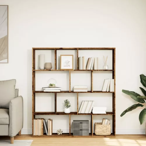  antik fa színű szerelt fa könyvszekrény 132 x 29 x 141,5 cm