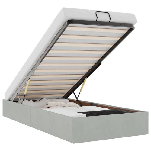  Ottomán ágykeret matrac nélkül Világosszürke 100x200 cm bársony