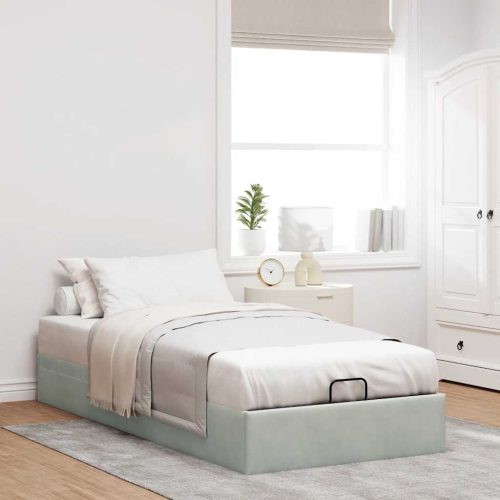  Ottomán ágykeret matrac nélkül Világosszürke 100x200 cm bársony