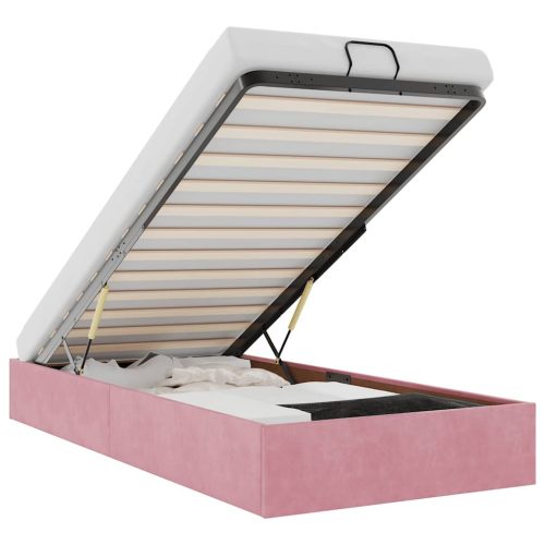  Ottomán ágykeret matrac nélkül rózsaszín 100x200 cm bársony