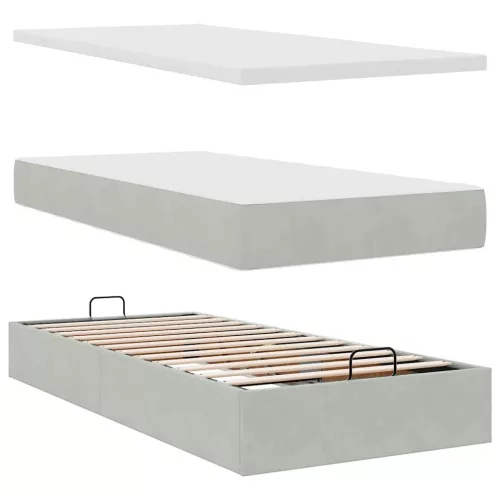  Ottomán ágykeret matraccal Világosszürke 100x200cm bársony