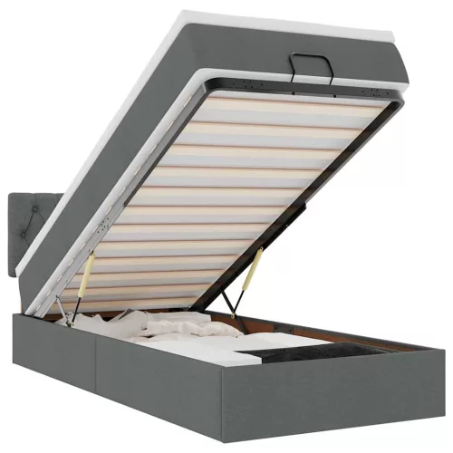  sötétszürke szövet ottomán ágy matraccal & LED-ek 90x200 cm