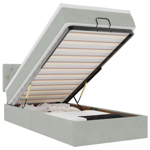  Ottomán ágykeret matraccal Világosszürke 100x200cm bársony