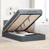  sötétszürke bársony ottomán ágy matraccal & LED-ek 120x190cm