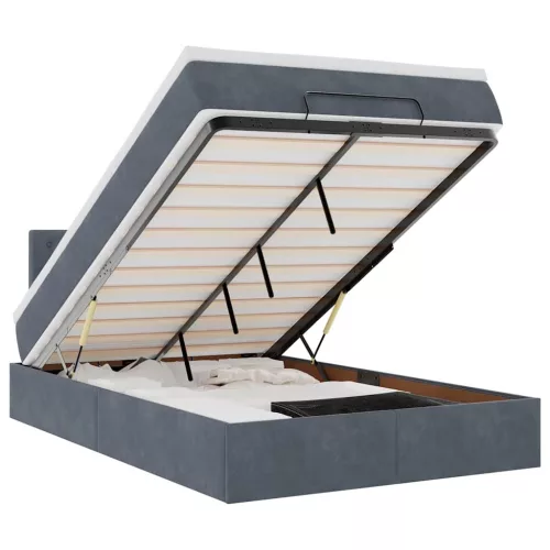  sötétszürke bársony ottomán ágy matraccal & LED-ek 120x190cm