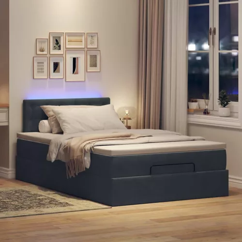  sötétszürke bársony ottomán ágy matraccal & LED-ek 120x190cm