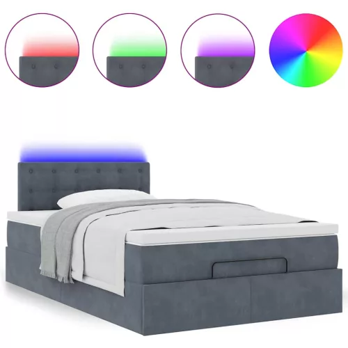  sötétszürke bársony ottomán ágy matraccal & LED-ek 120x190cm