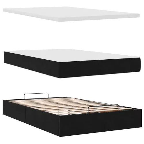  fekete bársony ottomán ágy matraccal & LED-ek 120x190cm