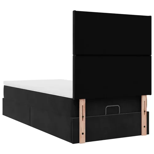  Ottomán ágykeret matracokkal fekete 100x200cm bársony