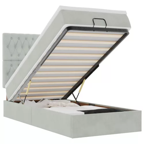  Ottomán ágykeret matracokkal világosszürke 100x200cm bársony