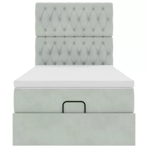  Ottomán ágykeret matracokkal világosszürke 100x200cm bársony
