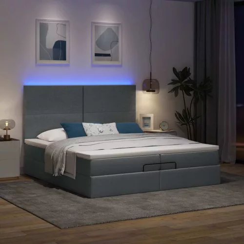  Ottomán ágykeret matracokkal Sötét szürke 200x200cm szövet