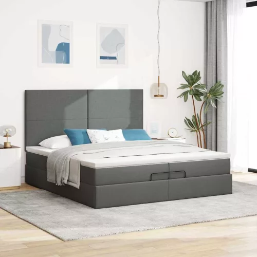  Ottomán ágykeret matracokkal Sötét szürke 200x200cm szövet
