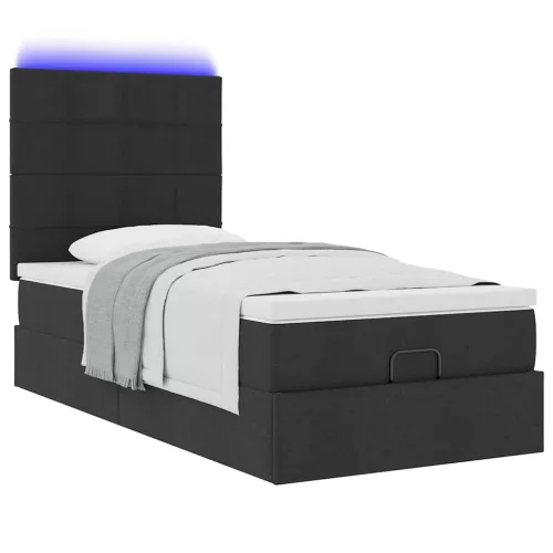  fekete szövet ottomán ágy matraccal & LED-ek 80x200cm