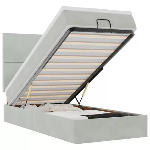  Ottomán ágykeret matracokkal világosszürke 100x200cm bársony