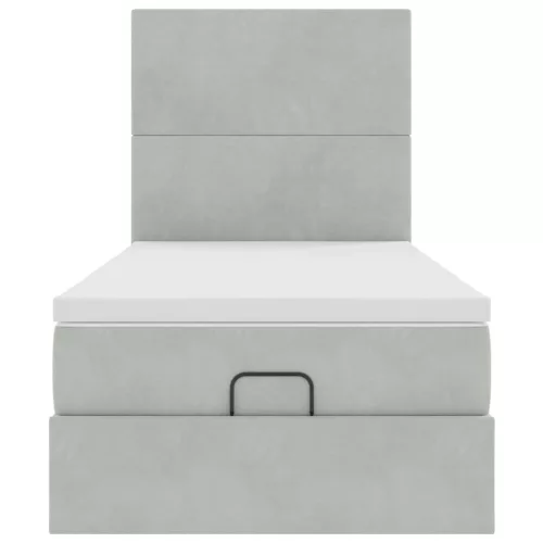  Ottomán ágykeret matracokkal világosszürke 100x200cm bársony